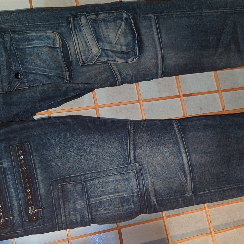 Cult of Individuality Jeans Men 38 x 34 Blue Distressed Greaser Moto Cargo Zip